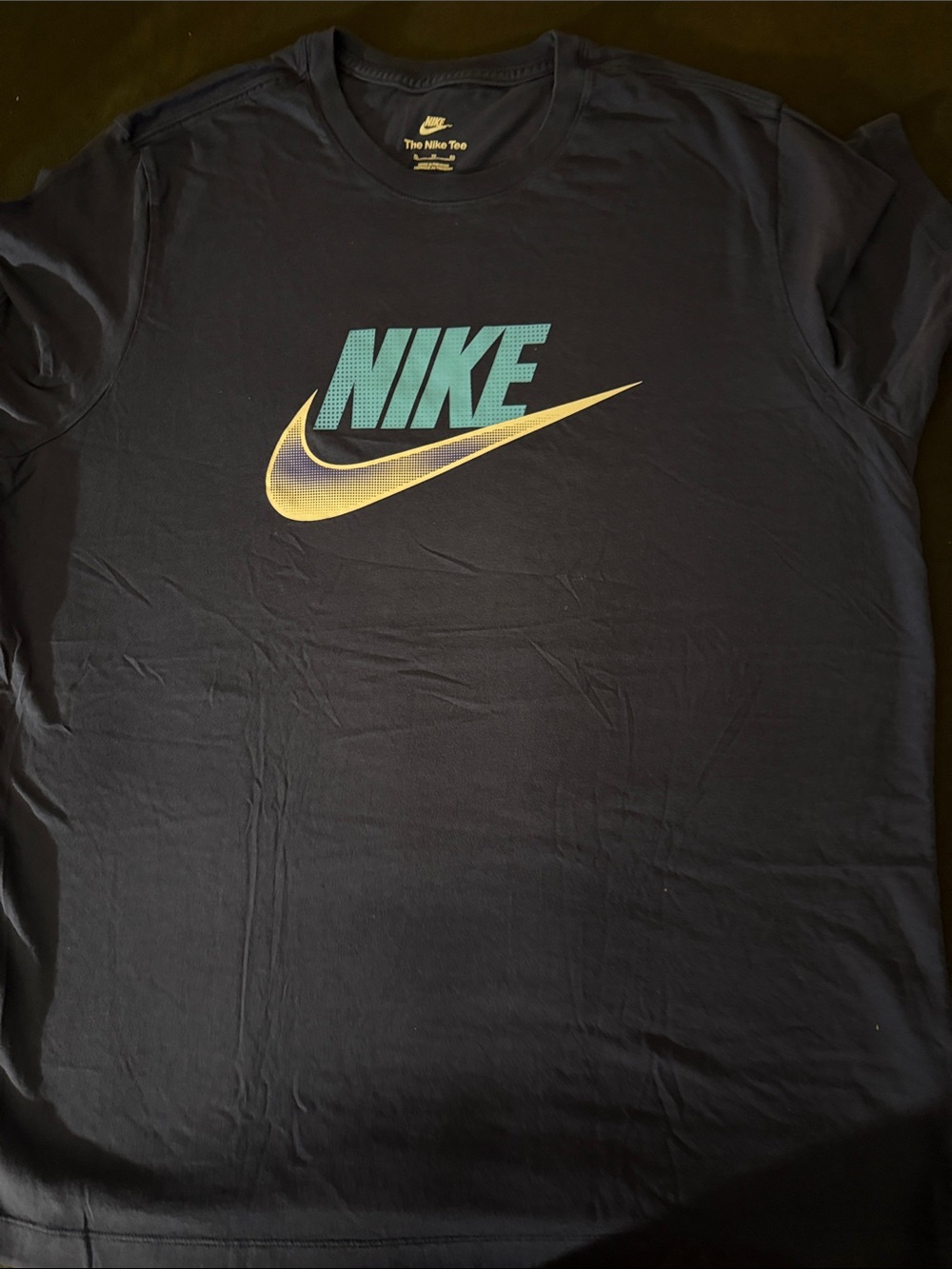 Nike Men’s Blue Short-Sleeve Tee with Teal Logo and Gold Swoosh